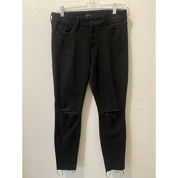 Mother Looker Ankle Fray Jeans Womens 28 Stretch Denim Black - Picture 1 of 9